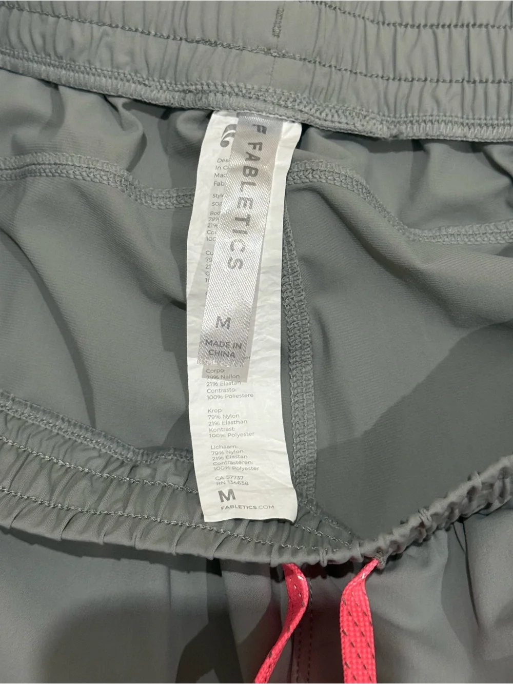 Fabletics Women's Gray Active Shorts with Pink Drawstring